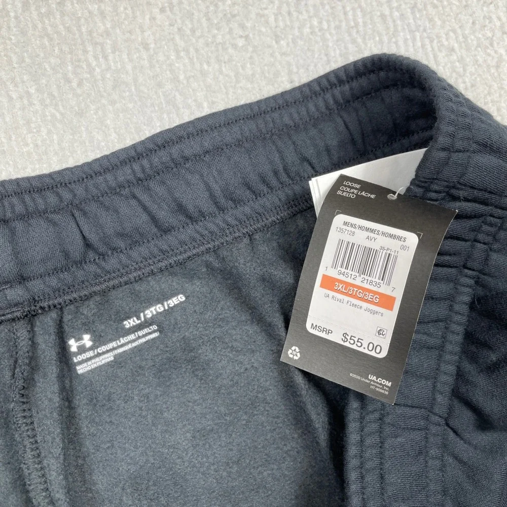 Under Armour Rival Fleece Joggers Mens 3XL Black Tapered Athletic Pants 1357128